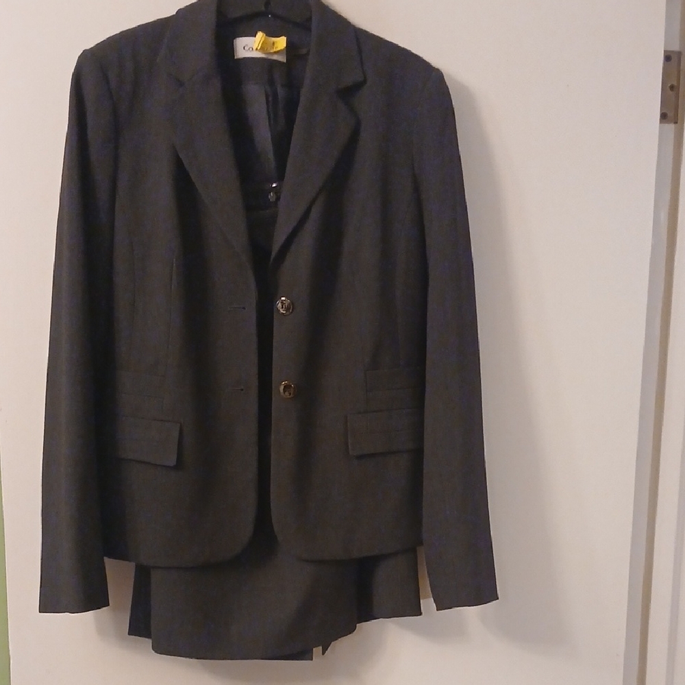 Elegant Dark Grey Skirt Suit by Calvin Klein